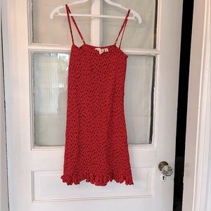 Billabong Red and Black Polka Dot Shirred Dress